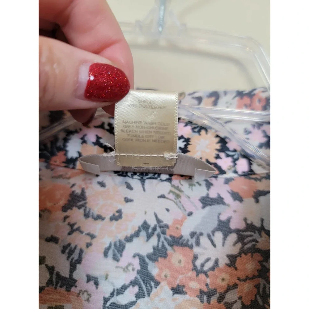 Ann Taylor Loft Women's Dress Collared 3/4 Roll-Tab Sleeves Size Large Floral - Picture 5 of 8
